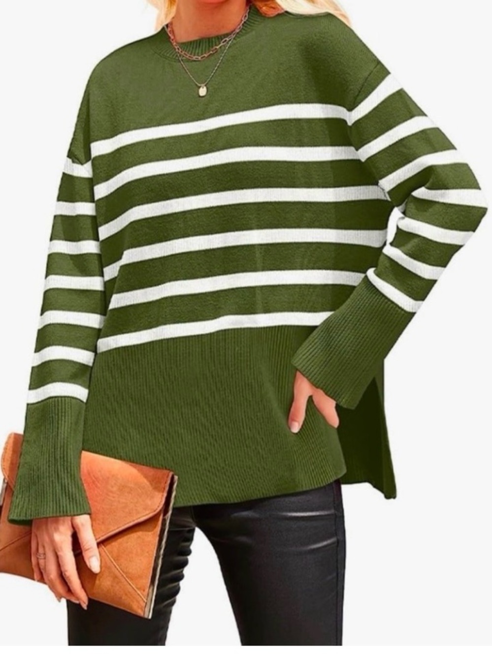 NWT ZESICA Striped Knit
Crewneck Pullover Side
Split, oversized small